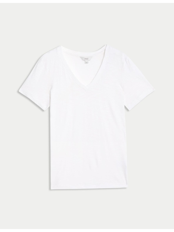 Marks & Spencer Marks & Spencer V-nyakú póló 100% pamutból fehér
