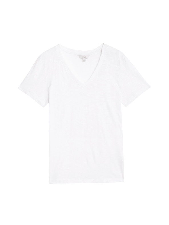 Marks & Spencer Marks & Spencer V-nyakú póló 100% pamutból fehér