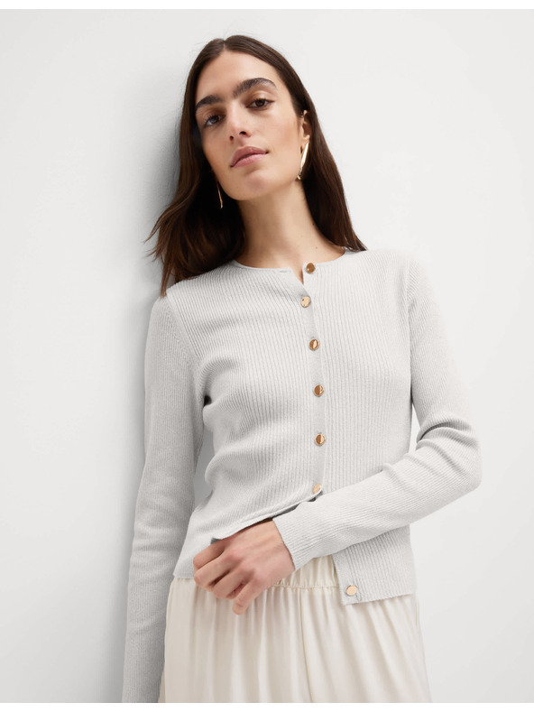 Marks & Spencer Marks & Spencer keskeny szabású metálfényű kardigán nyakba simuló nyakrésszel ezüst