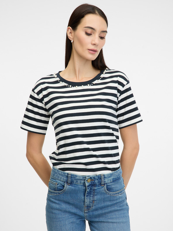Orsay ORSAY sötétkék csíkos női rövid ujjú póló