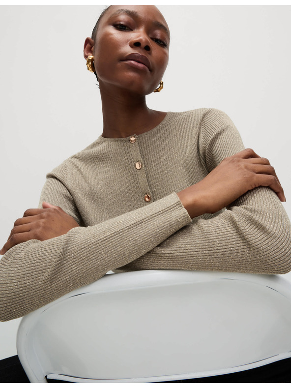 Marks & Spencer Fém hatású keskeny szabású, nyakig érő kardigan Marks & Spencer barna