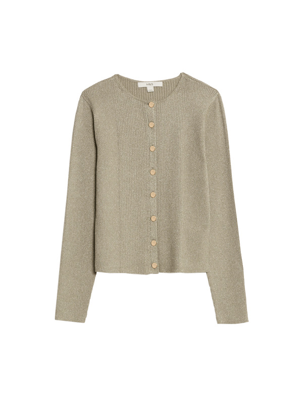 Marks & Spencer Fém hatású keskeny szabású, nyakig érő kardigan Marks & Spencer barna