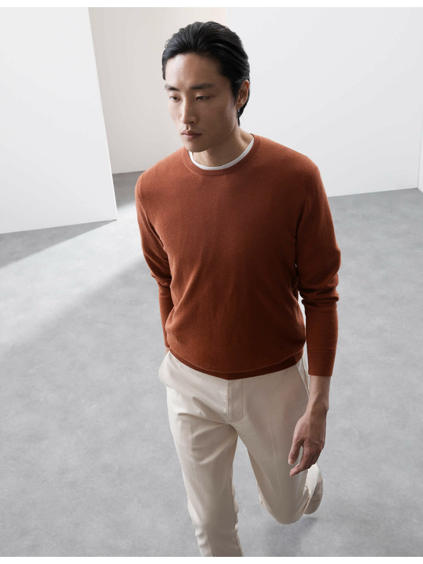 Marks & Spencer Nyakbahúzós pulóver extra finom merinói gyapjúból, barna Marks & Spencer