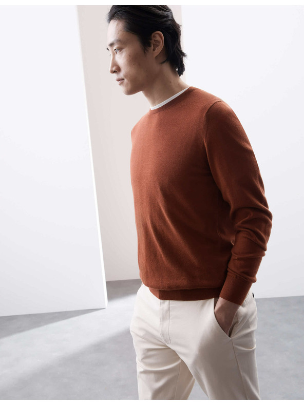 Marks & Spencer Nyakbahúzós pulóver extra finom merinói gyapjúból, barna Marks & Spencer