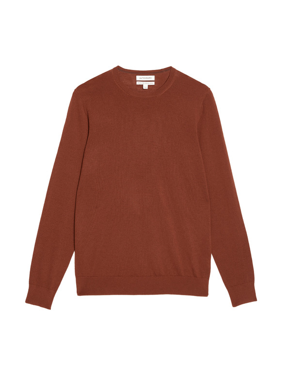 Marks & Spencer Nyakbahúzós pulóver extra finom merinói gyapjúból, barna Marks & Spencer