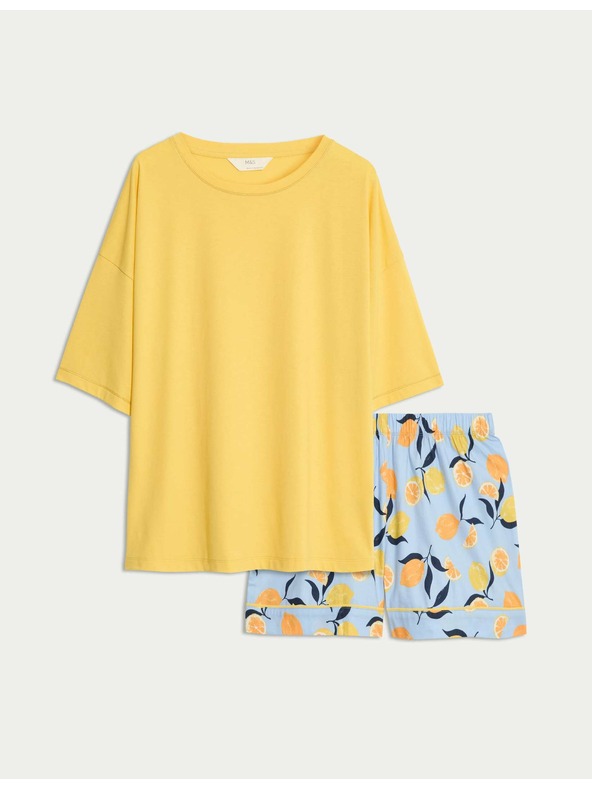 Marks & Spencer Rövid szett magas pamuttartalommal és nyomott mintával, narancssárga Marks & Spencer