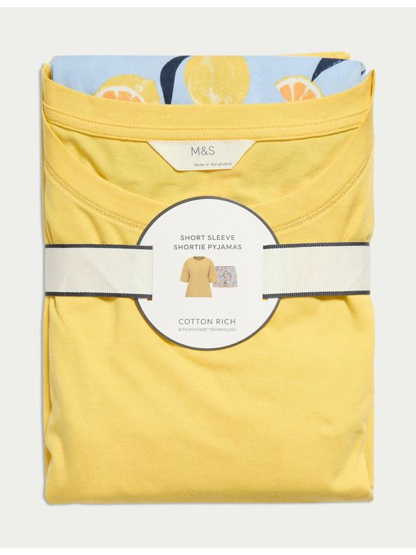 Marks & Spencer Rövid szett magas pamuttartalommal és nyomott mintával, narancssárga Marks & Spencer
