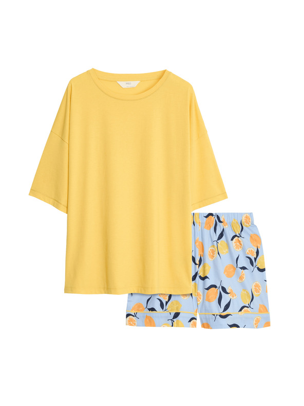 Marks & Spencer Rövid szett magas pamuttartalommal és nyomott mintával, narancssárga Marks & Spencer