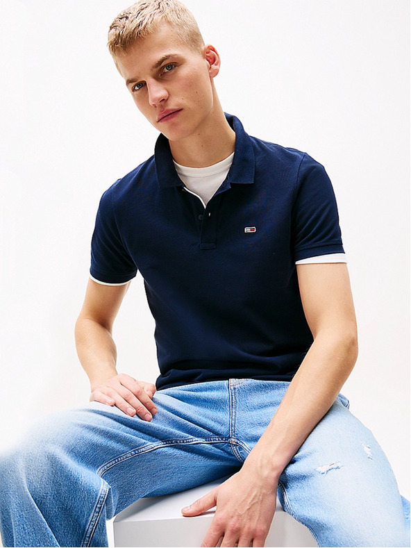 Tommy Hilfiger Tommy Hilfiger férfi kék zászló feliratos polo