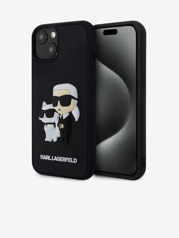 Karl Lagerfeld Karl Lagerfeld 3D Gumi Karl és Choupette Hátlap iPhone 15 Fekete
