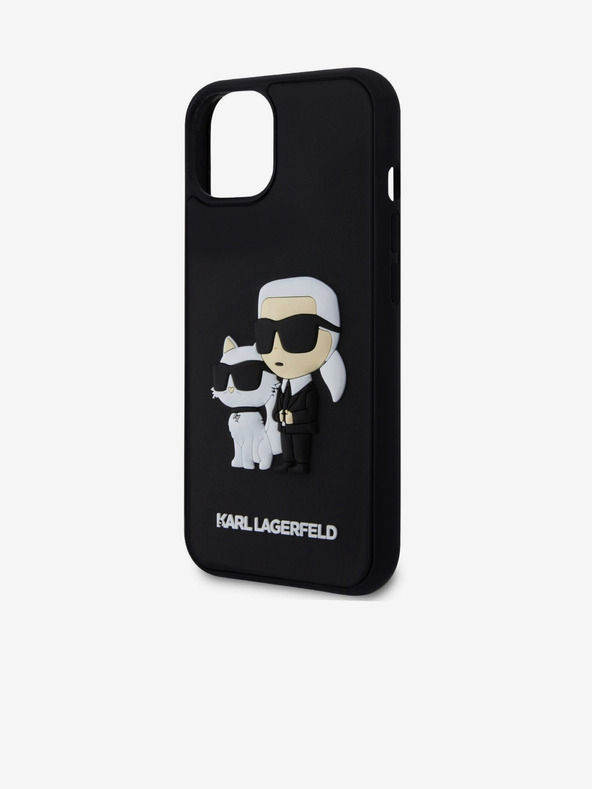 Karl Lagerfeld Karl Lagerfeld 3D Gumi Karl és Choupette Hátlap iPhone 15 Fekete