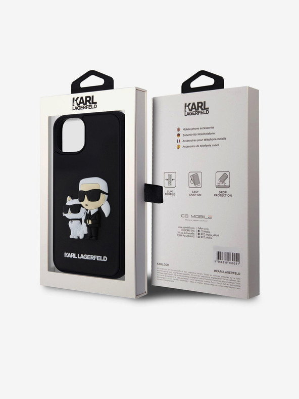Karl Lagerfeld Karl Lagerfeld 3D Gumi Karl és Choupette Hátlap iPhone 15 Fekete