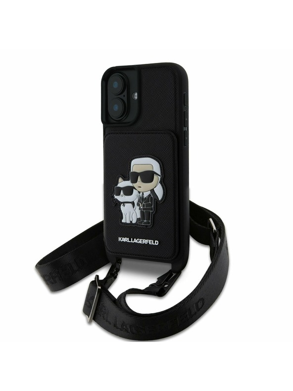 Karl Lagerfeld Karl Lagerfeld Saffiano Keresztpántos Pánt Karl és Choupette Tok iPhone 16 Fekete