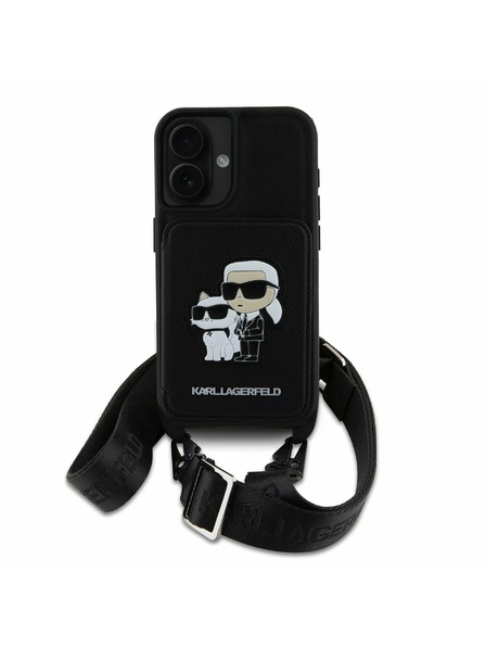 Karl Lagerfeld Karl Lagerfeld Saffiano Keresztpántos Pánt Karl és Choupette Tok iPhone 16 Fekete