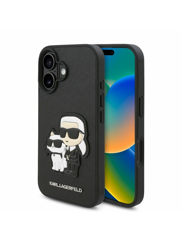 Karl Lagerfeld Karl Lagerfeld PU Saffiano Karl és Choupette Hátlap iPhone 16 Plus Fekete