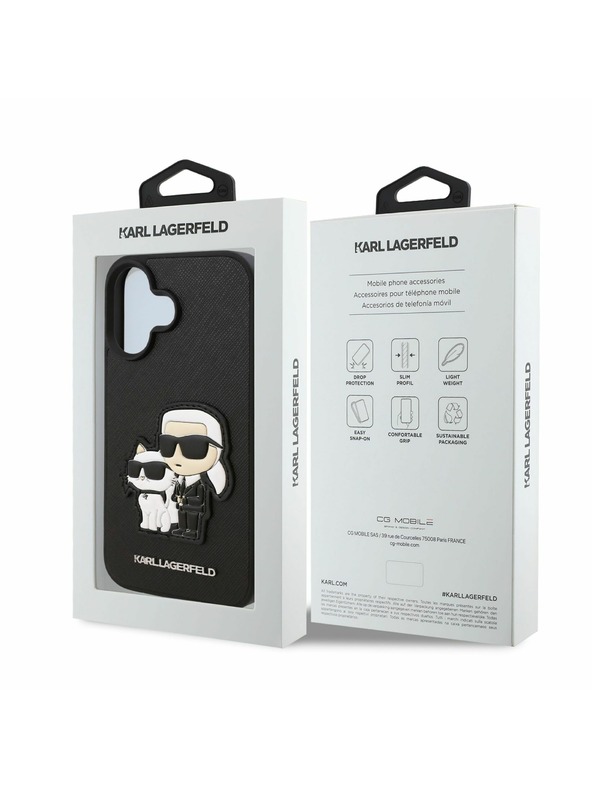 Karl Lagerfeld Karl Lagerfeld PU Saffiano Karl és Choupette Hátlap iPhone 16 Plus Fekete