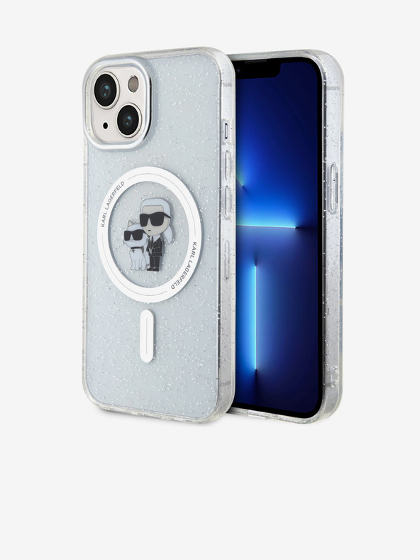 Karl Lagerfeld Karl Lagerfeld IML Csillogó Karl és Choupette MagSafe Hátlap iPhone 15 Átlátszó