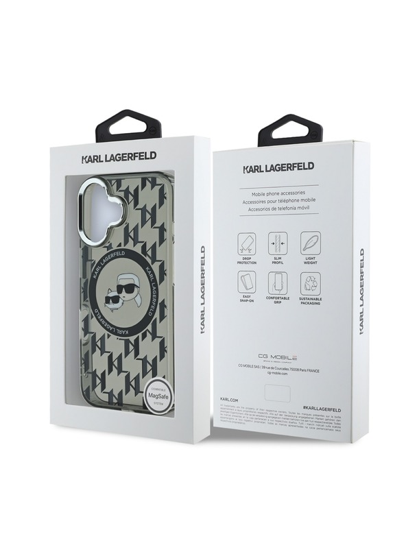 Karl Lagerfeld Karl Lagerfeld IML Monogram K&CH Fejek MagSafe Hátlap iPhone 16 Fekete