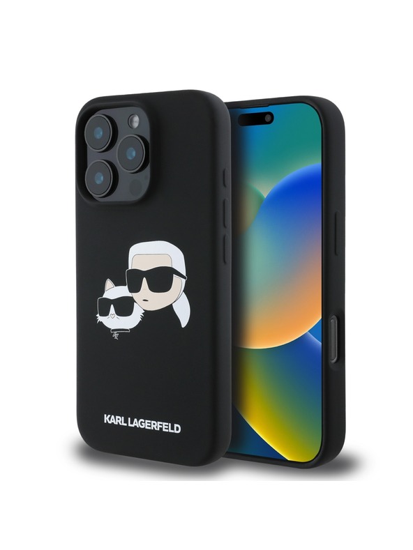 Karl Lagerfeld Karl Lagerfeld Folyékony Szilikon Dupla Fejek MagSafe Hátlap iPhone 16 Pro Fekete