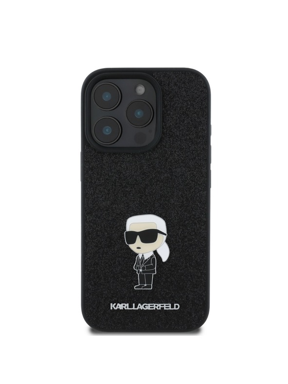 Karl Lagerfeld Karl Lagerfeld Rögzített Csillogó Fém Ikonik Hátlap iPhone 16 Pro Black