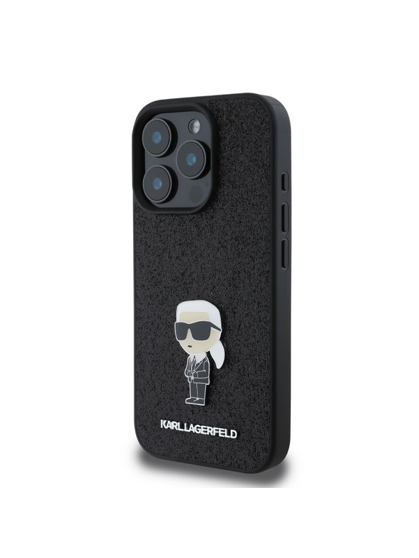 Karl Lagerfeld Karl Lagerfeld Rögzített Csillogó Fém Ikonik Hátlap iPhone 16 Pro Black