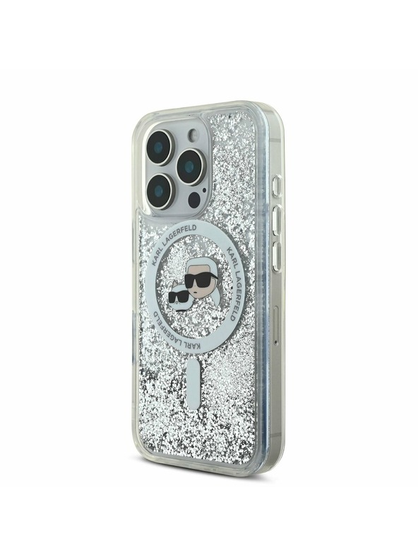Karl Lagerfeld Karl Lagerfeld Folyékony Csillogó Karl és Choupette Fejek MagSafe Hátlap iPhone 16 Pro Max Átlátszó