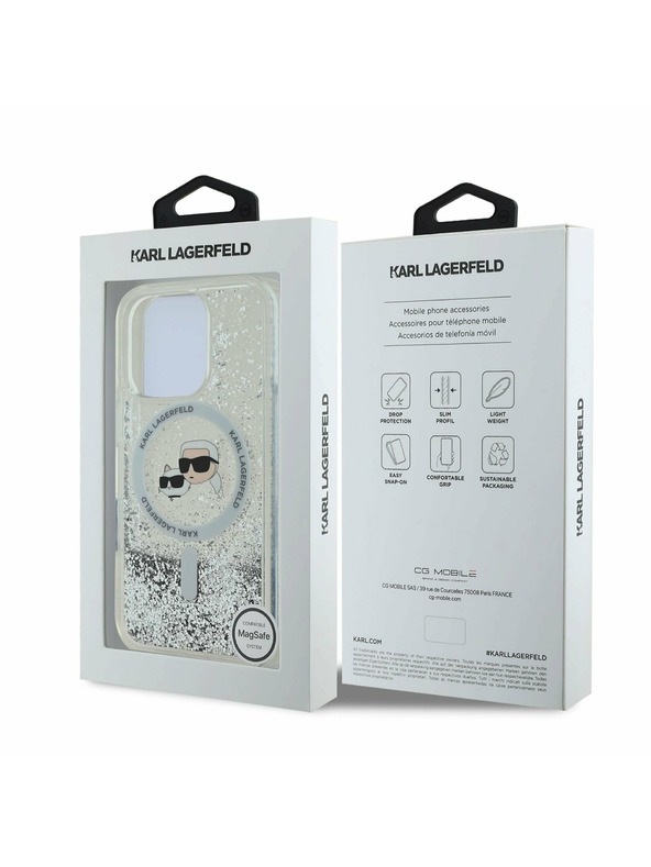 Karl Lagerfeld Karl Lagerfeld Folyékony Csillogó Karl és Choupette Fejek MagSafe Hátlap iPhone 16 Pro Max Átlátszó