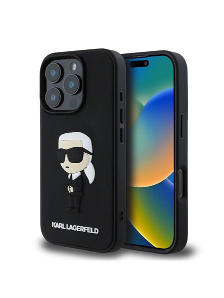 Karl Lagerfeld Karl Lagerfeld 3D Gumi Ikonik Hátlap iPhone 16 Pro Fekete