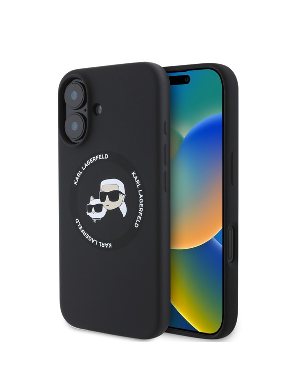 Karl Lagerfeld Karl Lagerfeld Folyékony Szilikon K&CH Fejek MagSafe Hátlap iPhone 16 Fekete