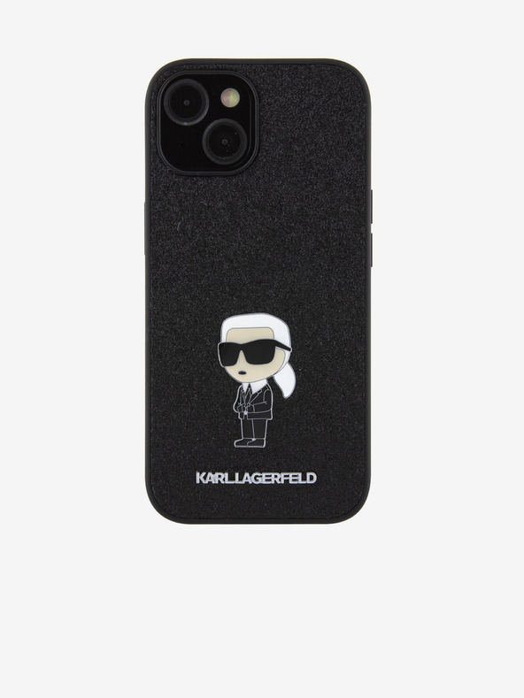 Karl Lagerfeld Karl Lagerfeld Rögzített Csillogó Fém Ikonik Hátlap iPhone 15 Fekete