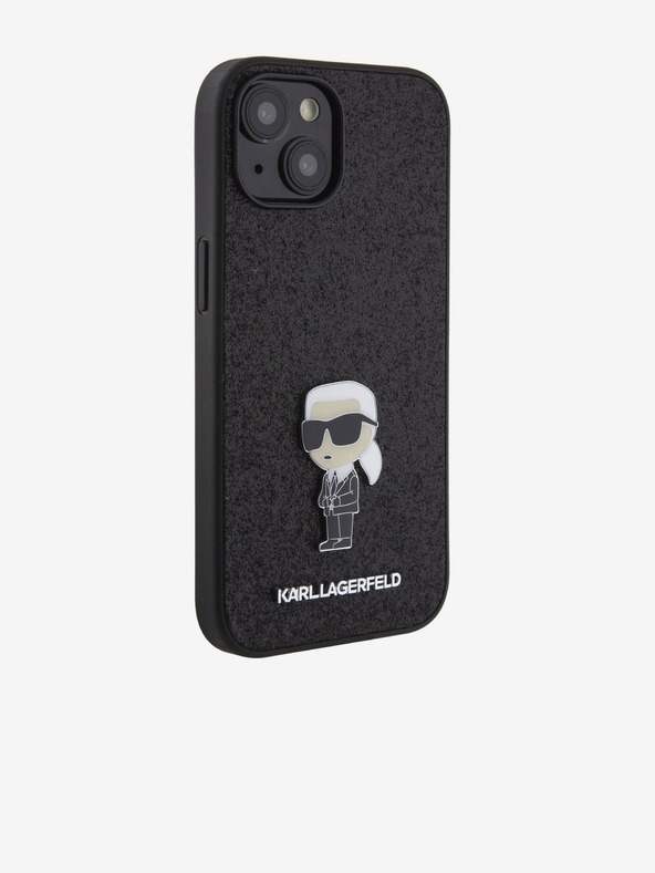 Karl Lagerfeld Karl Lagerfeld Rögzített Csillogó Fém Ikonik Hátlap iPhone 15 Fekete