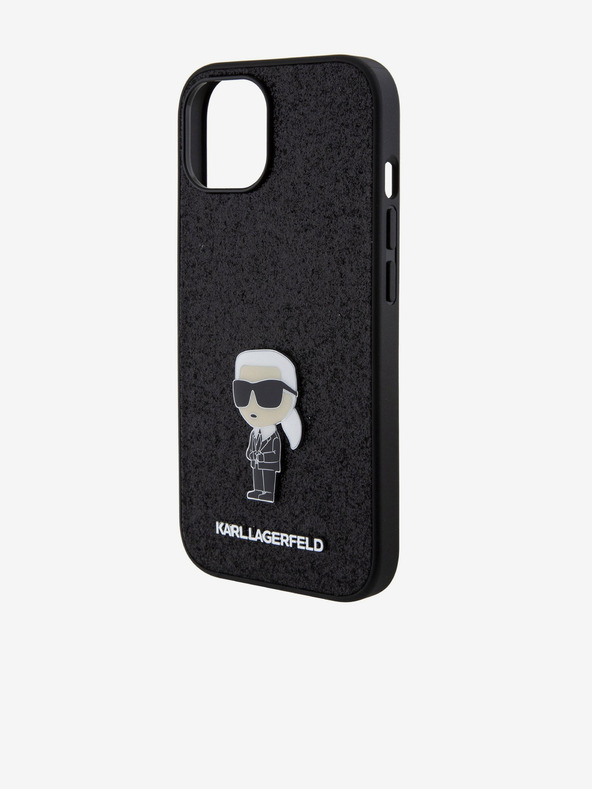 Karl Lagerfeld Karl Lagerfeld Rögzített Csillogó Fém Ikonik Hátlap iPhone 15 Fekete