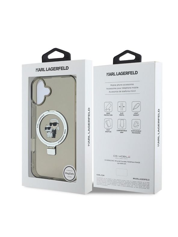 Karl Lagerfeld Karl Lagerfeld Gyűrűs Állvány Karl és Choupette MagSafe Hátlap iPhone 16 Plus Fekete