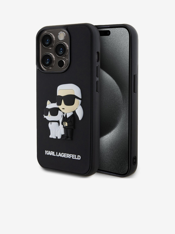 Karl Lagerfeld Karl Lagerfeld 3D Gumi Karl és Choupette Hátlap iPhone 13 Pro Fekete