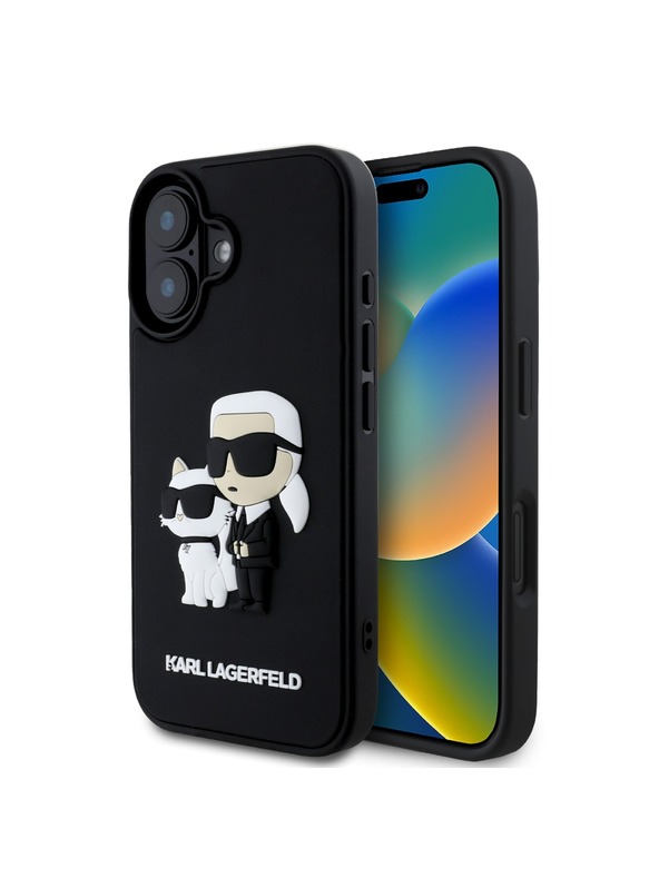 Karl Lagerfeld Karl Lagerfeld 3D Gumi Karl és Choupette Hátlap iPhone 16 Plus Fekete