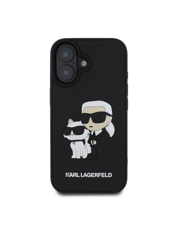 Karl Lagerfeld Karl Lagerfeld 3D Gumi Karl és Choupette Hátlap iPhone 16 Plus Fekete