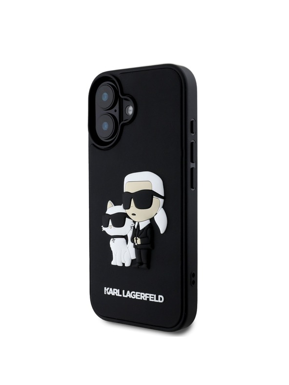 Karl Lagerfeld Karl Lagerfeld 3D Gumi Karl és Choupette Hátlap iPhone 16 Plus Fekete
