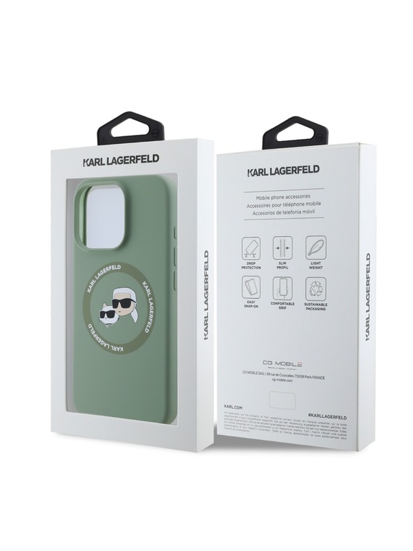 Karl Lagerfeld Karl Lagerfeld Liquid Szilikon K&CH Heads MagSafe Hátlap iPhone 16 Pro Khaki