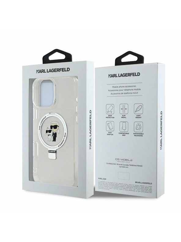Karl Lagerfeld Karl Lagerfeld Gyűrűs Állvány Karl and Choupette MagSafe Hátlap iPhone 16 Pro Fehér