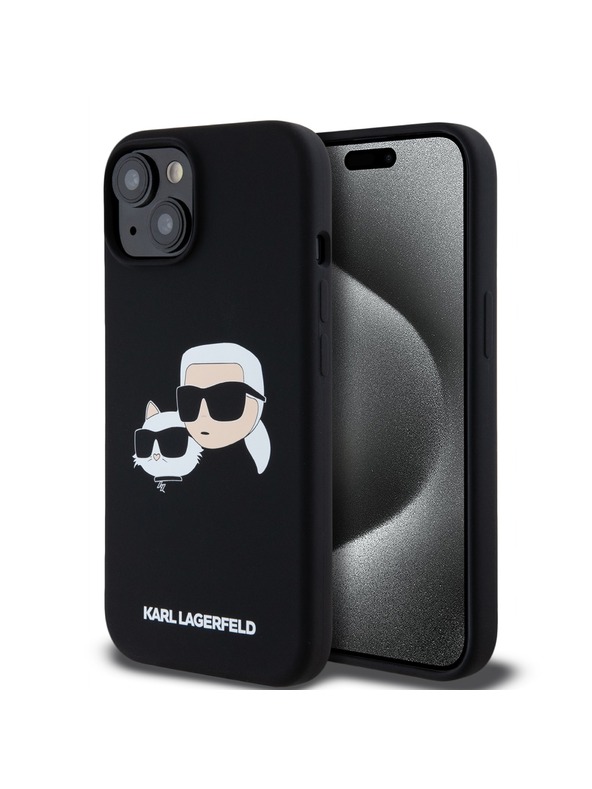 Karl Lagerfeld Liquid Szilikon Dupla Fejű Magsafe Hátlap iPhone 15 Fekete Karl Lagerfeld