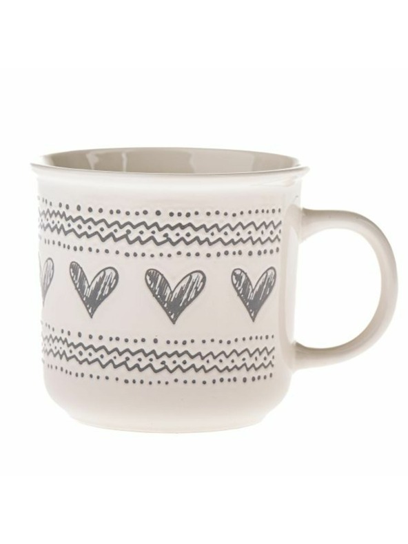 Casa de Engel Kerámia bögre szívekkel, fehér szürke, 450ml, 6/36