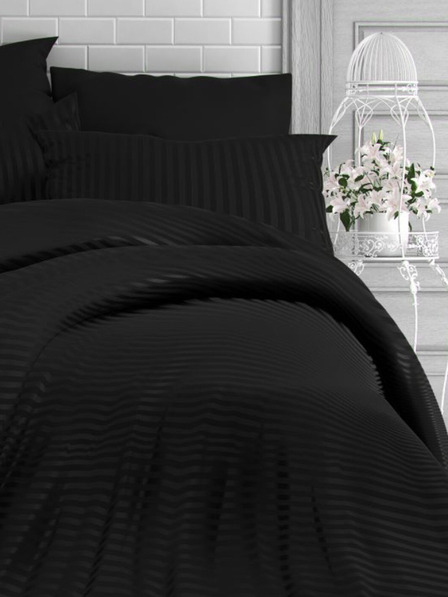 Kvalitex Francia szatén ágynemű csíkkal 1+2, 220x200, 70x90cm fekete Kvalitex