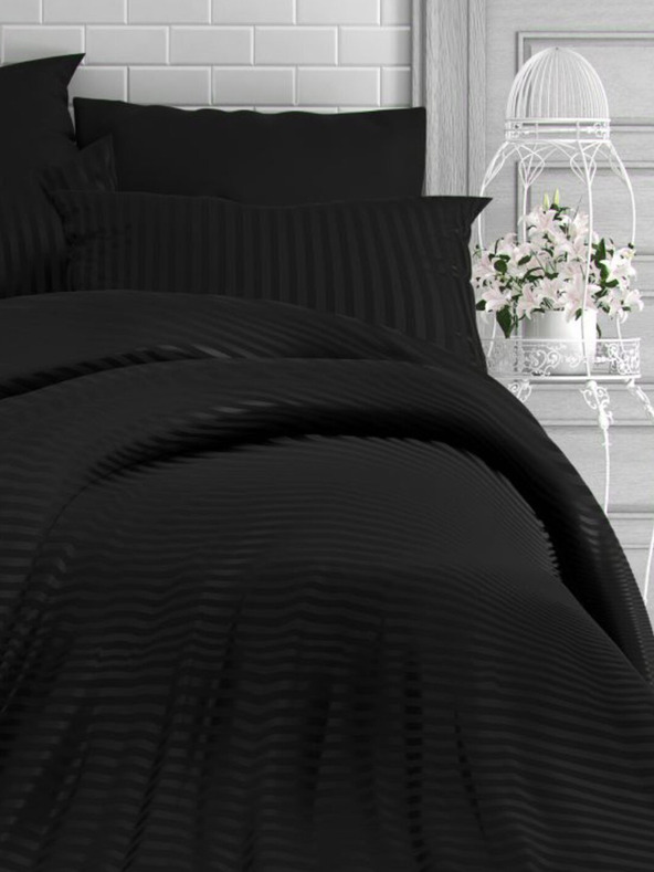 Kvalitex Francia szatén ágynemű csíkkal 1+2, 220x200, 70x90cm fekete Kvalitex