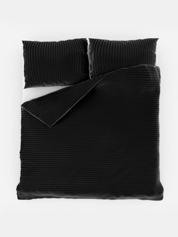 Kvalitex Francia szatén ágynemű csíkkal 1+2, 220x200, 70x90cm fekete Kvalitex