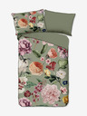 Descanso Zöld mintás szatén Descanso Fiori fordítható ágynemű 140 x 200 cm