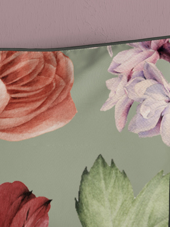 Descanso Zöld mintás szatén Descanso Fiori fordítható ágynemű 140 x 200 cm