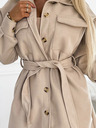 numoco Bézs színű női meleg kabát zsebekkel, gombokkal és derékszíjjal Numoco