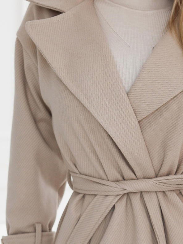 numoco Bézs Numoco női meleg kabát zsebekkel és derékövvel