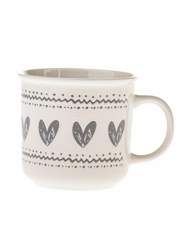 Casa de Engel Kerámia bögre szívekkel, fehér szürke, 450ml, 6/36