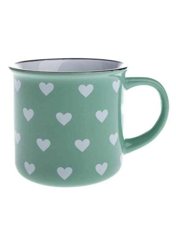 Casa de Engel Kerámia bögre, világoszöld fehér szívecskékkel, 400ml, 12/36